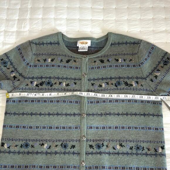 VTG Talbots 100% Wool Embroidered Cardigan Women's Petite M | Sage Green | EUC - Picture 7 of 10